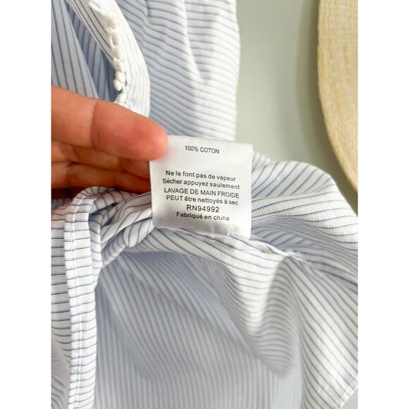 Johnathan Simkhai | Stripe Off the Shoulder Pom Pom Top | Blue White | S - Picture 9 of 11